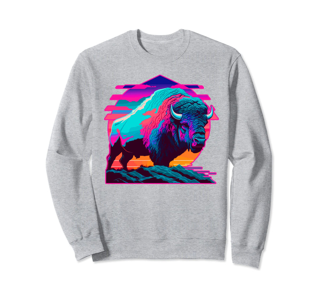 Vaporwave Synthwave Bison Sweatshirt - Aesthetic Graphic for Adults - T-Shirt, Sweatshirt, Hoodie