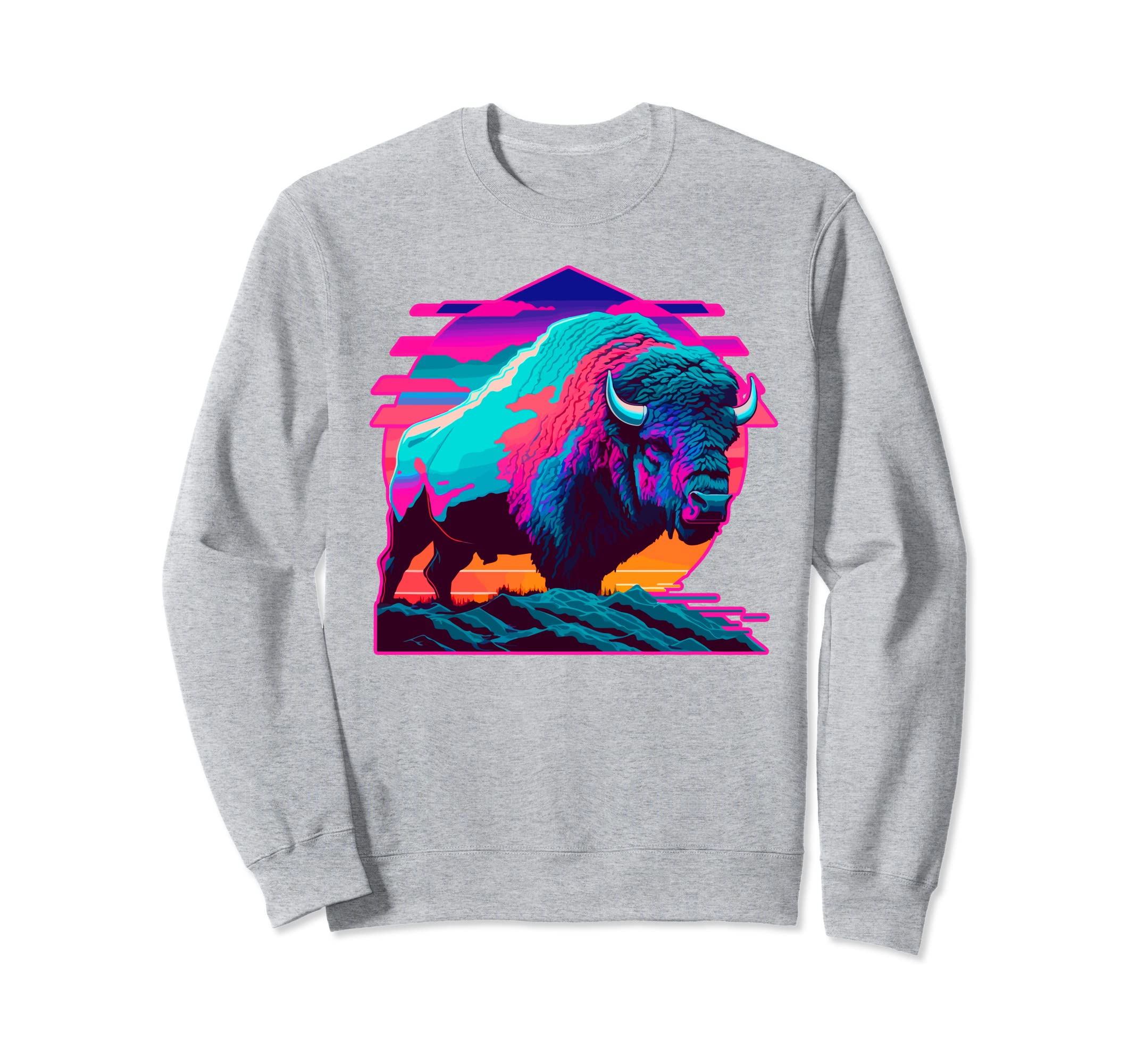 Vaporwave Synthwave Bison Sweatshirt - Aesthetic Graphic for Adults - T-Shirt, Sweatshirt, Hoodie