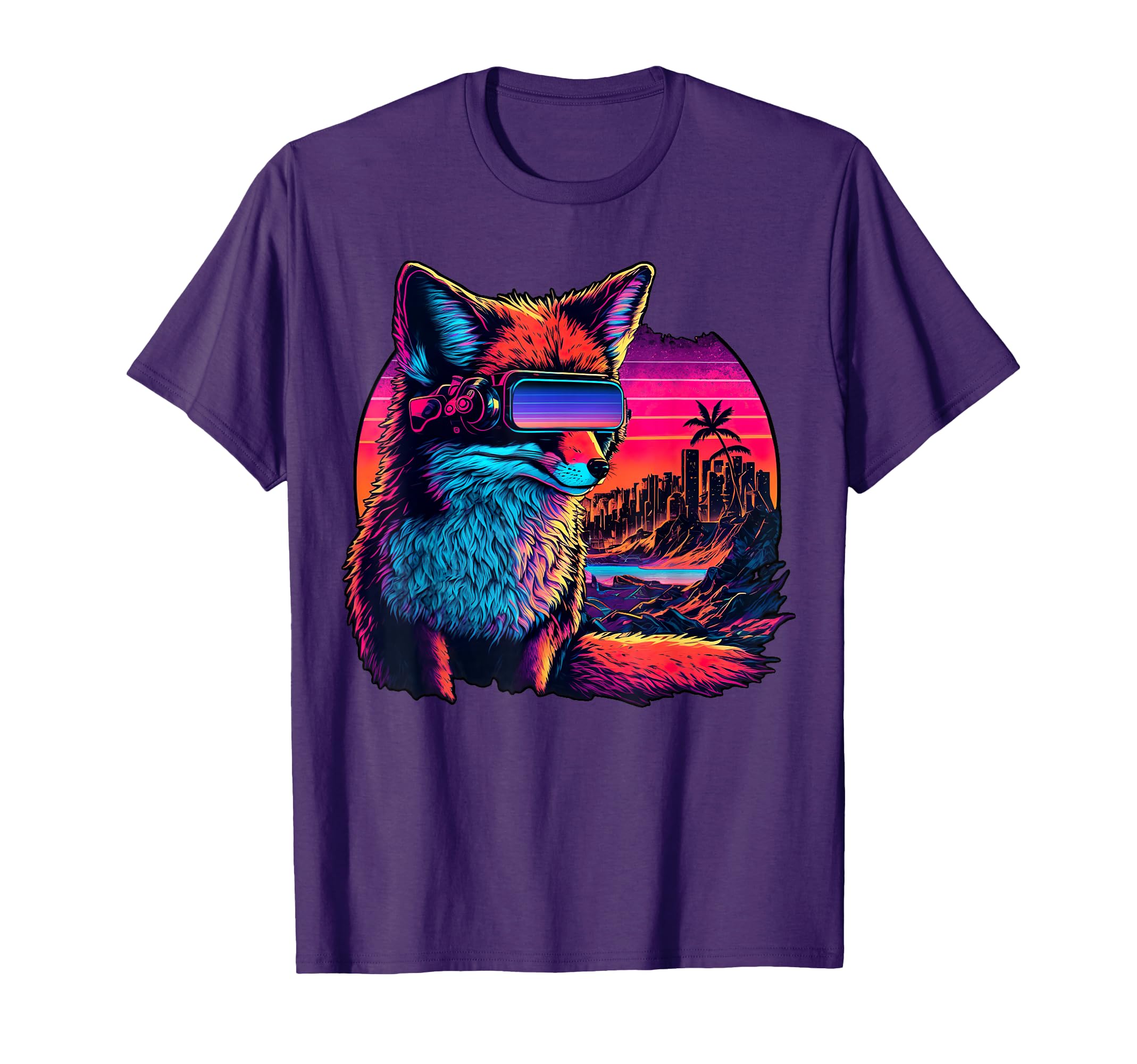 Synthwave Fox Neon Sunset And Futuristic T-Shirt - Graphic Print Unisex - T-Shirt, Sweatshirt, Hoodie