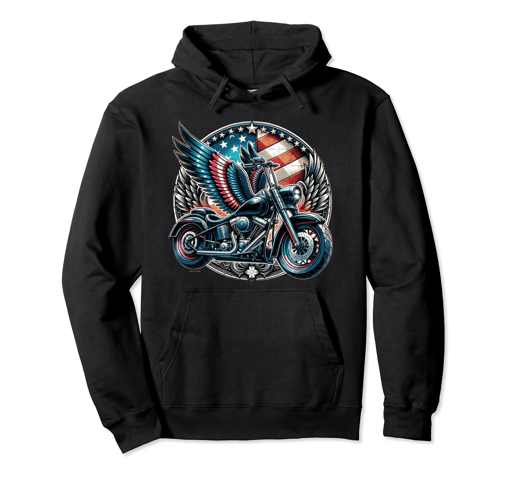Motorcycle Rider American Flag Eagle Hoodie - Streetwear Style for Adults - T-Shirt, Sweatshirt, Hoodie