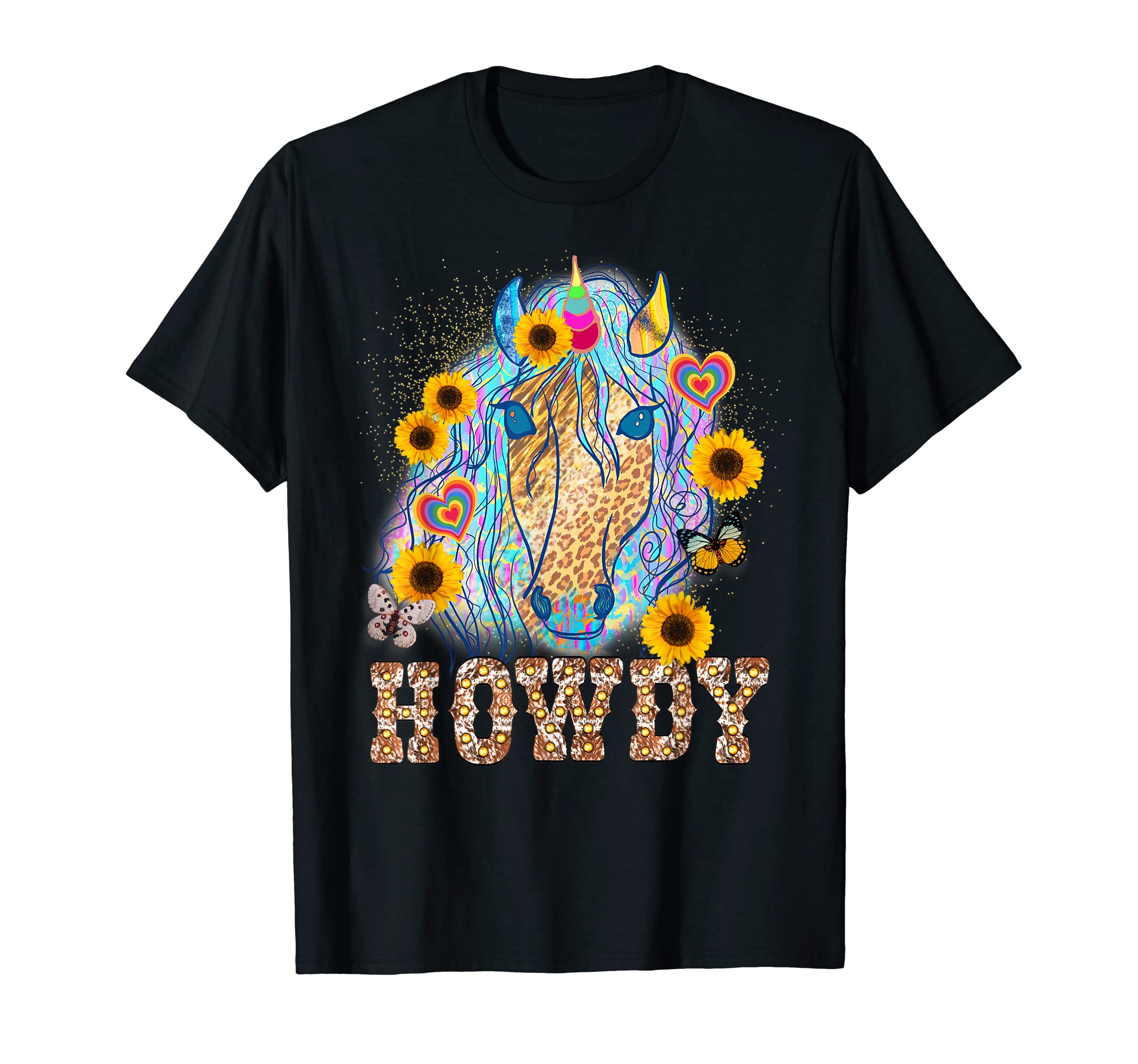 Howdy Cowgirl Western Leopard Unicorn T-Shirt - Novelty Apparel for Adults - T-Shirt, Sweatshirt, Hoodie