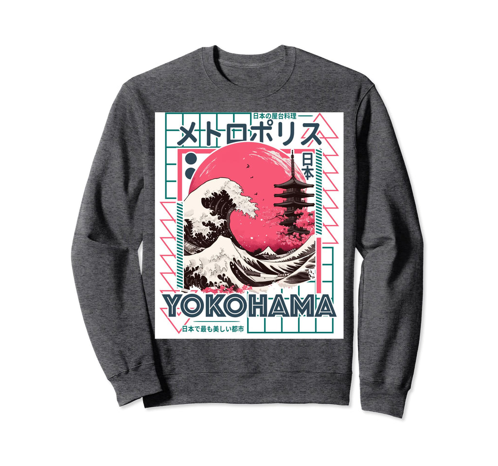 Yokohama City 80S Synthwave Kanagawa Sweatshirt - Unique Graphic Unisex - T-Shirt, Sweatshirt, Hoodie