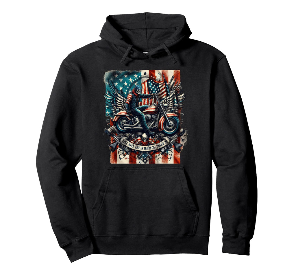 American Usa Flag Motorcycle Hoodie - Minimalist Print Men Women - T-Shirt, Sweatshirt, Hoodie