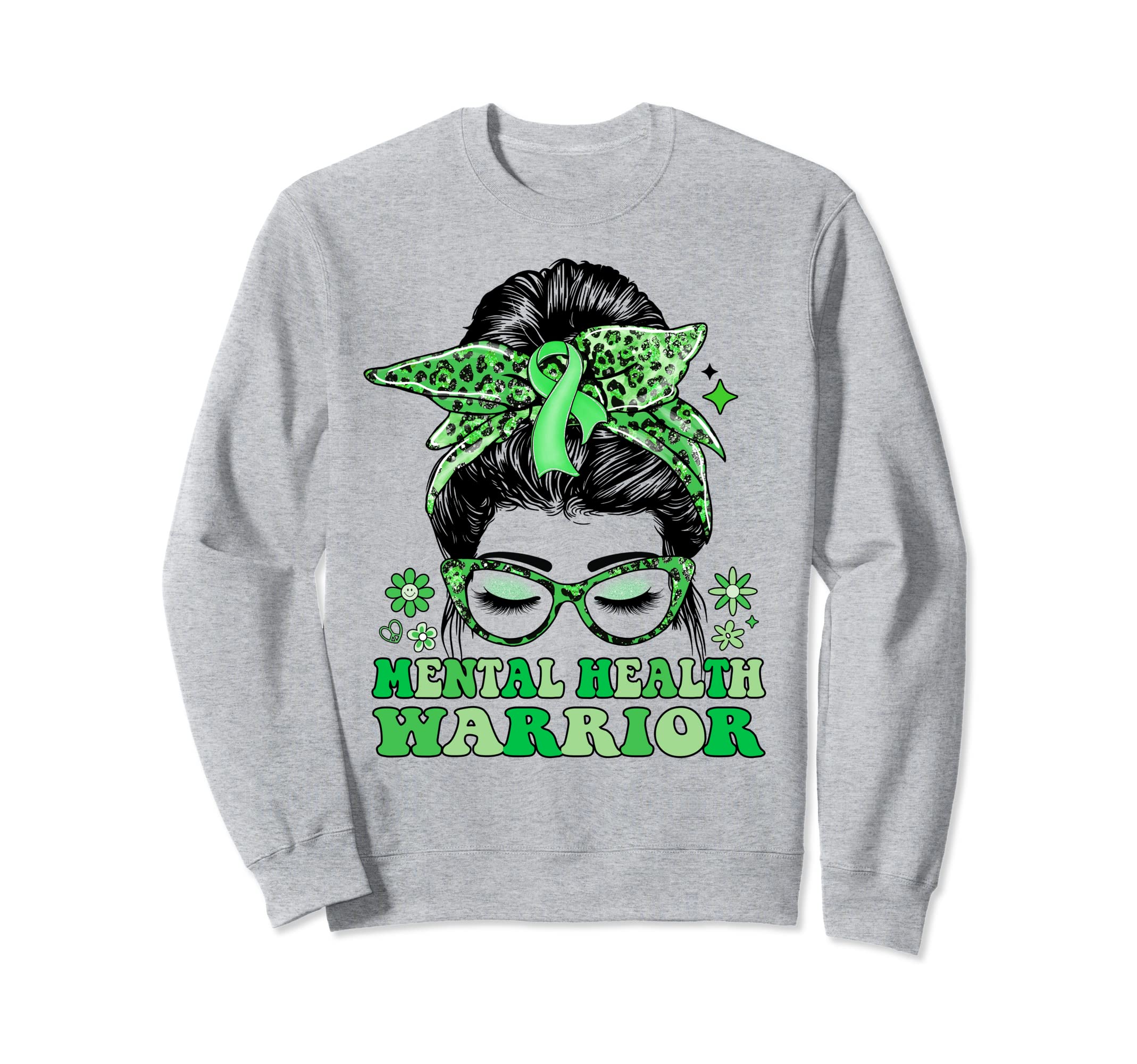 Groovy Messy Bun Leopard Green Sweatshirt - Custom Art Print for Adults - T-Shirt, Sweatshirt, Hoodie