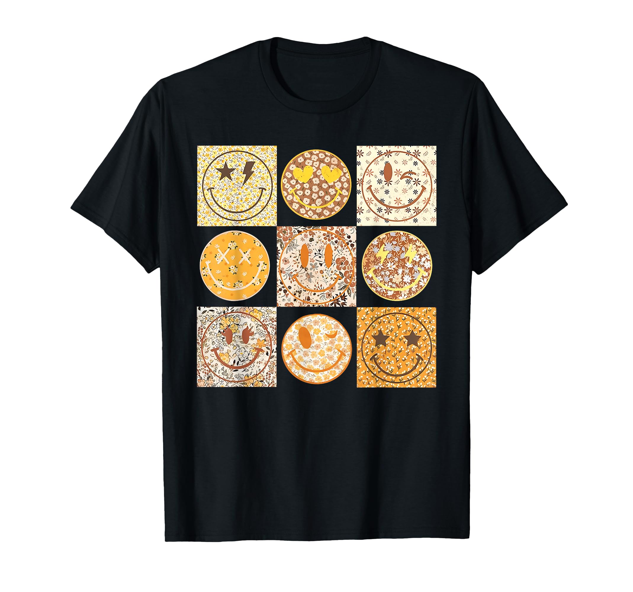 Fall Happy Face Checkered Pattern Smile T-Shirt - Novelty Apparel Unisex - T-Shirt, Sweatshirt, Hoodie