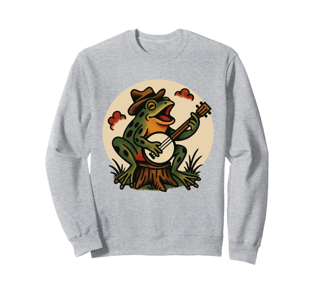Frog Banjo Tattoo Flash American Sweatshirt - Unique Graphic Men Women - T-Shirt, Sweatshirt, Hoodie