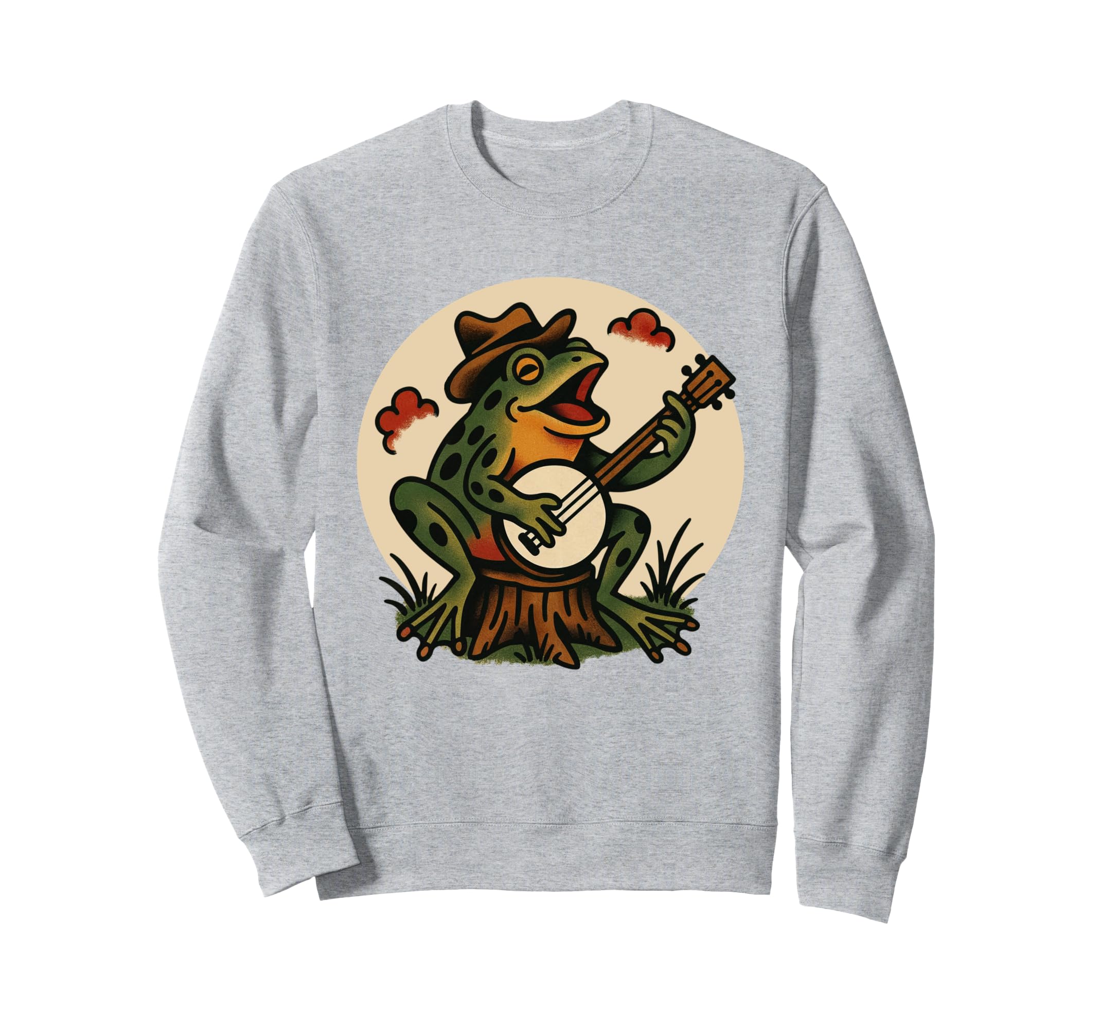 Frog Banjo Tattoo Flash American Sweatshirt - Unique Graphic Men Women - T-Shirt, Sweatshirt, Hoodie