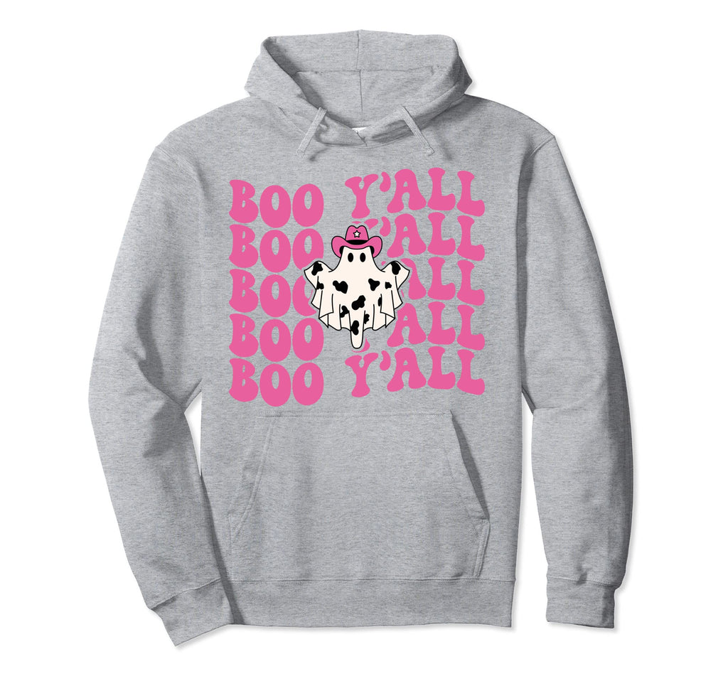 Boo Yall Country Western Groovy Ghost Hoodie - Minimalist Print for Adults - T-Shirt, Sweatshirt, Hoodie