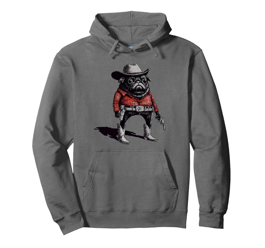 Pug Funny Western Cowboy Dog Lover Hoodie - Custom Art Print Men Women - T-Shirt, Sweatshirt, Hoodie