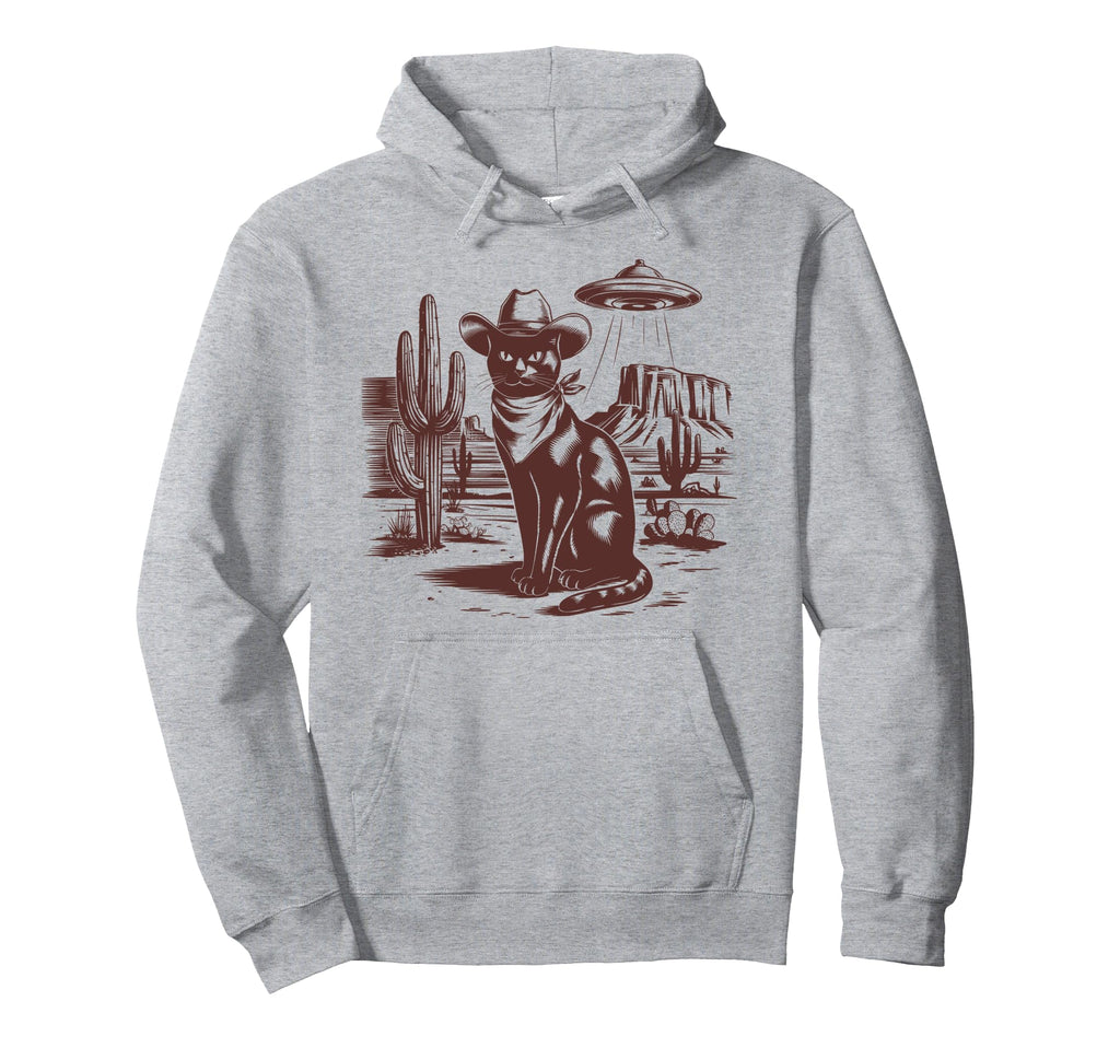 Black Cat Ufo Western Alien 90S Cowboy Hoodie - Fun Novelty Design Unisex - T-Shirt, Sweatshirt, Hoodie
