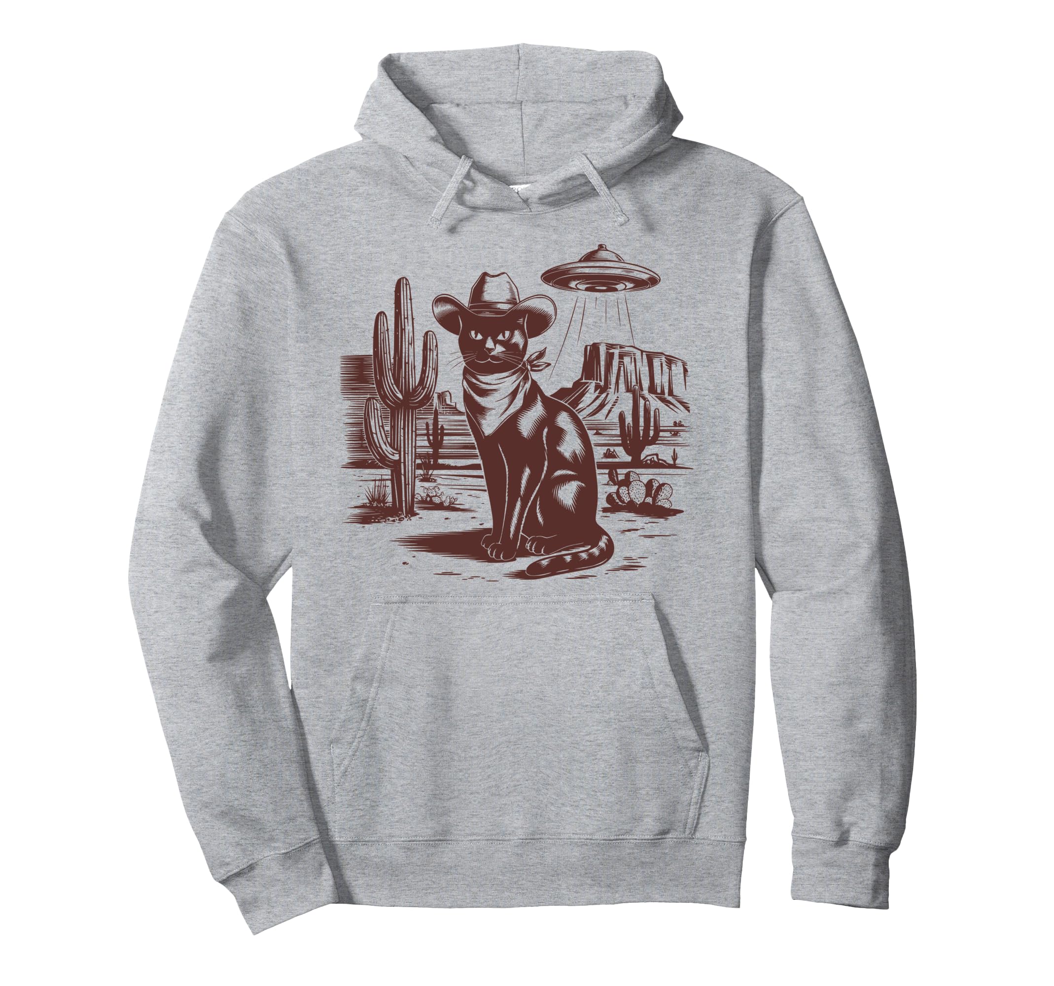Black Cat Ufo Western Alien 90S Cowboy Hoodie - Fun Novelty Design Unisex - T-Shirt, Sweatshirt, Hoodie