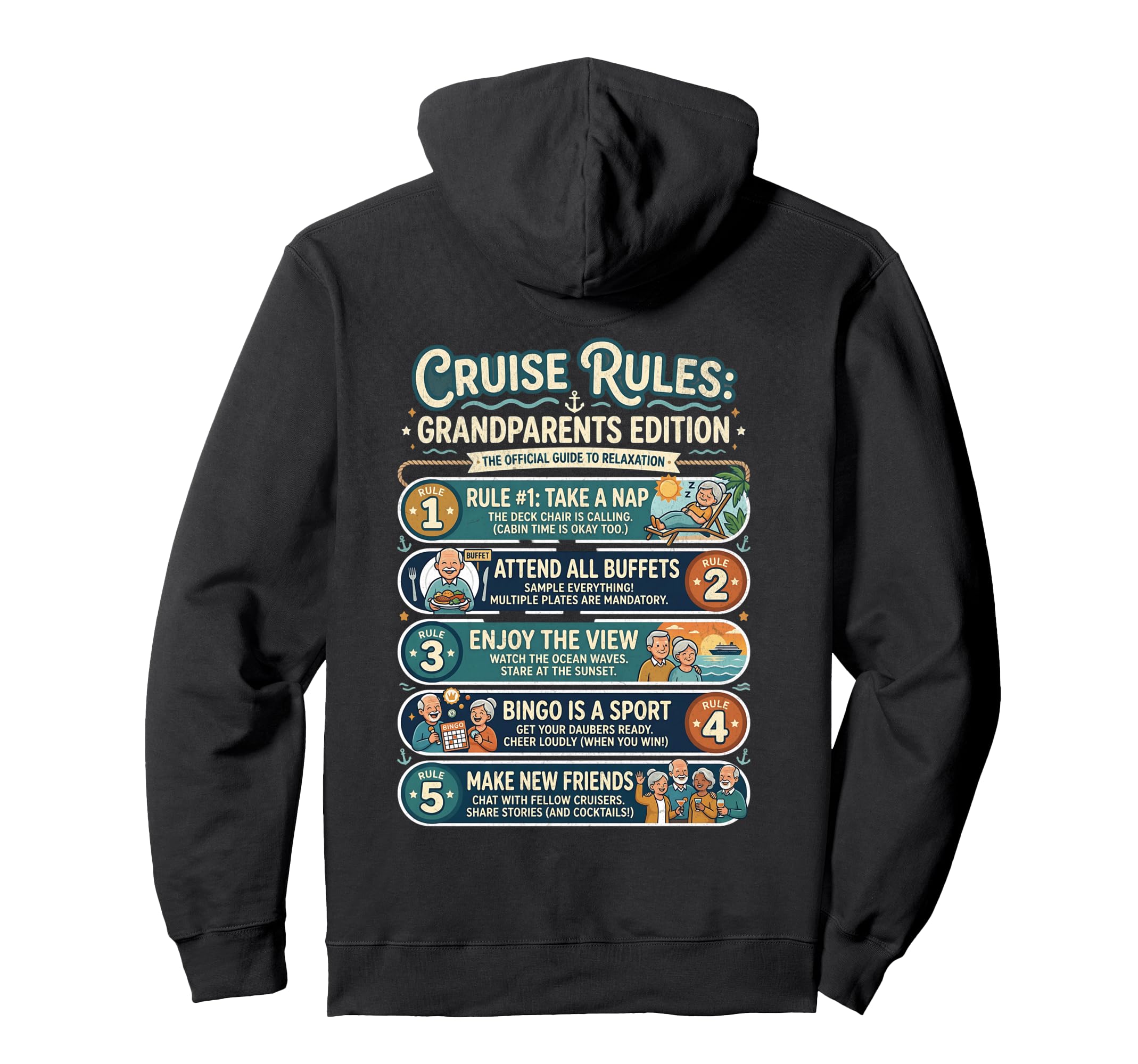 Funny Cruise Rules Grandparents Hoodie - Minimalist Print Men Women - T-Shirt, Sweatshirt, Hoodie