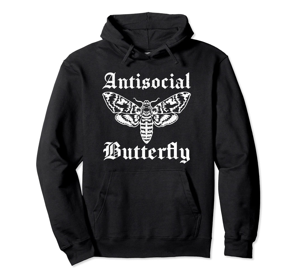 Antisocial Butterfly Introvert Skull Hoodie - Minimalist Print Unisex - T-Shirt, Sweatshirt, Hoodie