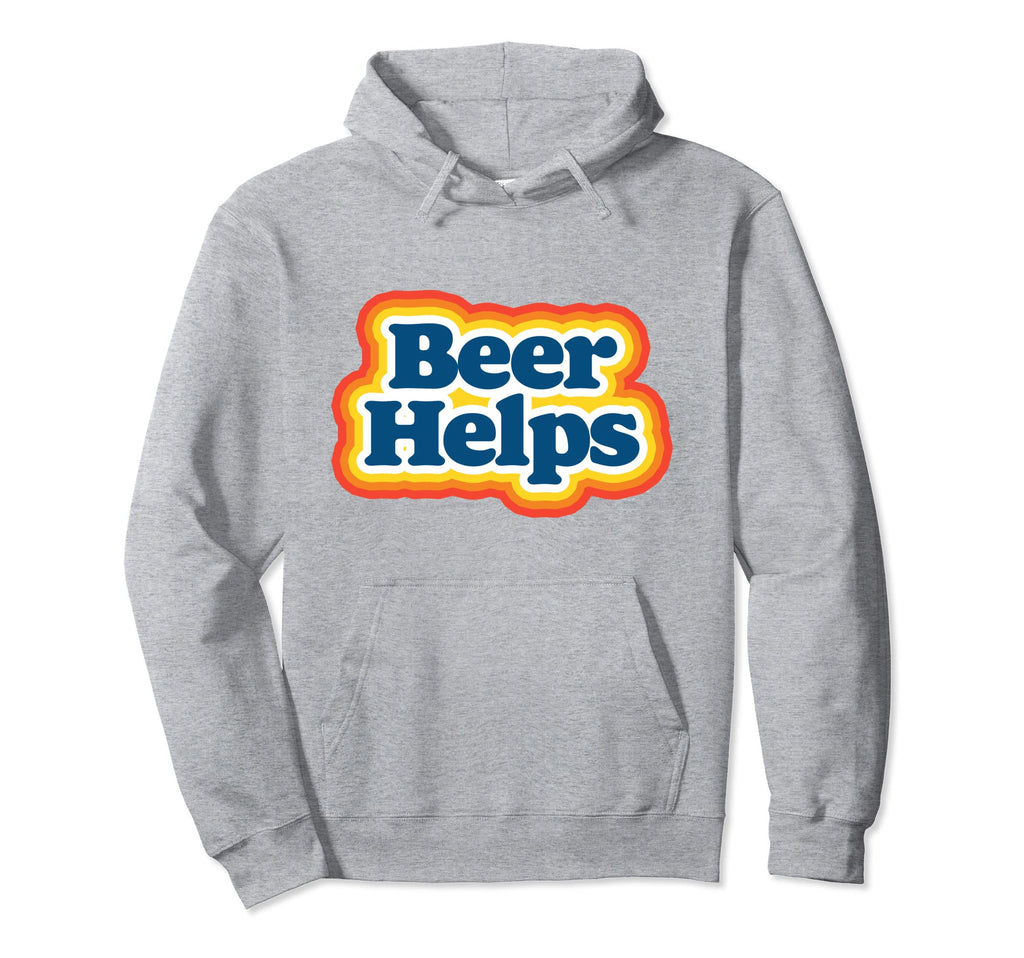Beer Helps Funny 70S Typography Beer Hoodie - Trendy Graphic for Adults - T-Shirt, Sweatshirt, Hoodie