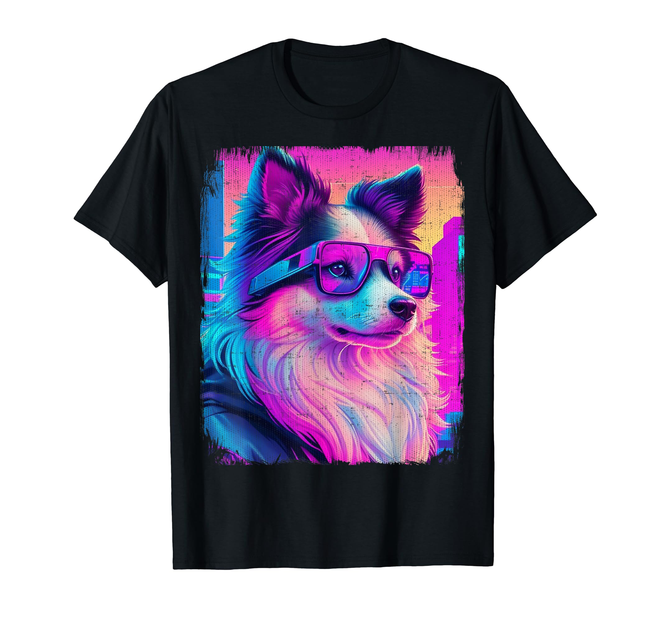 Shetland Sheepdog Dog Vaporwave 80S T-Shirt - Streetwear Style Men Women - T-Shirt, Sweatshirt, Hoodie
