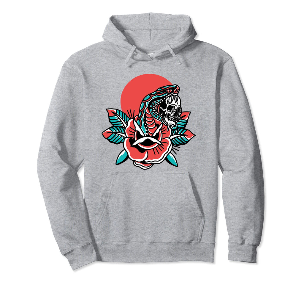 Traditional Snake Flower Tattoo Flash Hoodie - Custom Art Print Men Women - T-Shirt, Sweatshirt, Hoodie