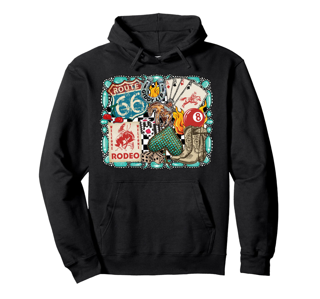 Western Rodeo Cowboy Giddy Up Turquoise Hoodie - Trendy Graphic Unisex - T-Shirt, Sweatshirt, Hoodie
