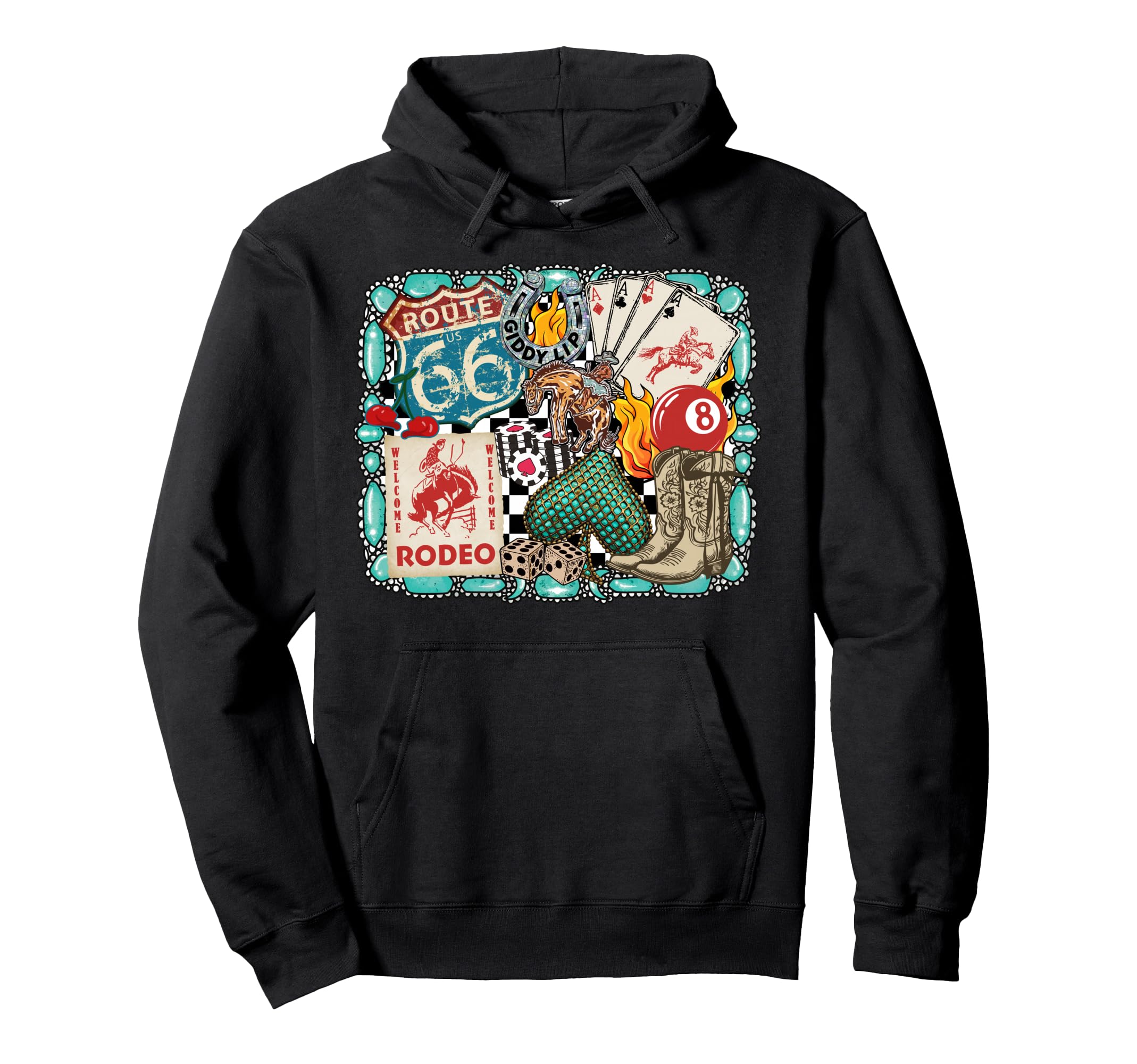 Western Rodeo Cowboy Giddy Up Turquoise Hoodie - Trendy Graphic Unisex - T-Shirt, Sweatshirt, Hoodie