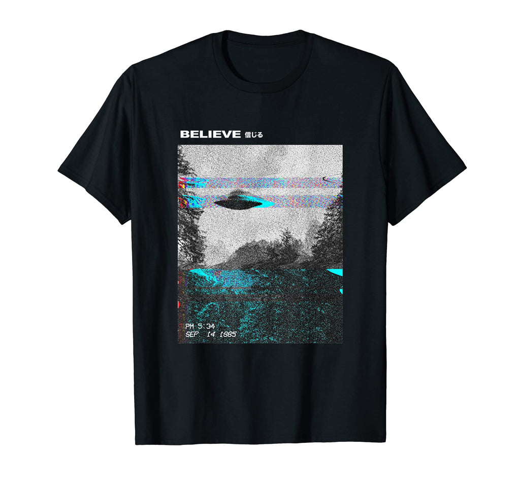 Believe Ufo Vaporwave Synthwave T-Shirt - Minimalist Print Men Women - T-Shirt, Sweatshirt, Hoodie