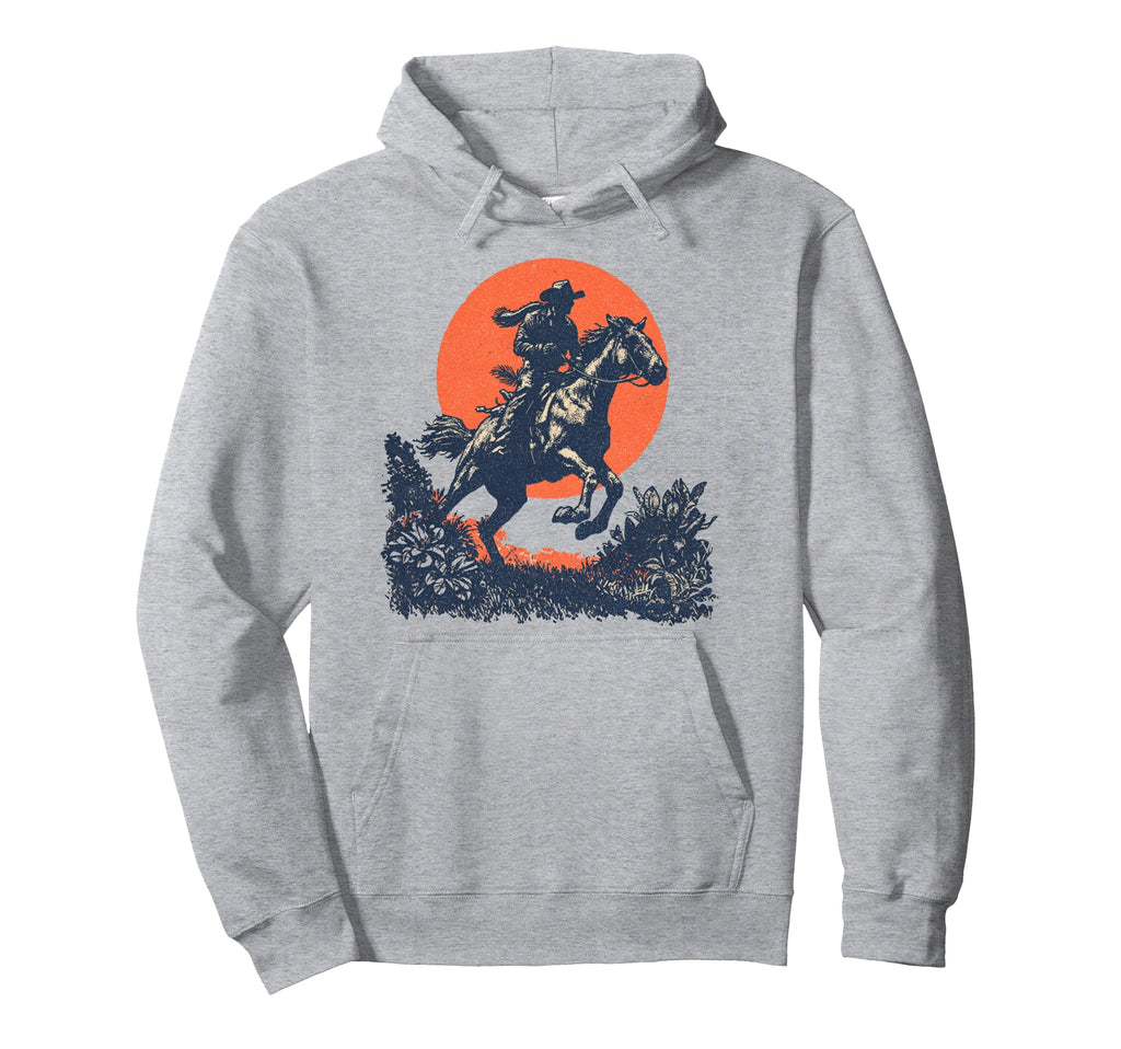 Cowboy Horse Ride Western Sunset Hoodie - Custom Art Print Men Women - T-Shirt, Sweatshirt, Hoodie