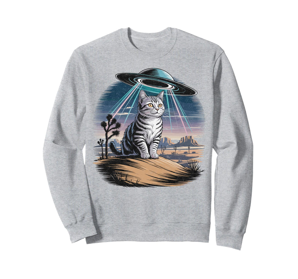 Funny Cat Western Ufo Cowboy Cat Sweatshirt - Unique Graphic Men Women - T-Shirt, Sweatshirt, Hoodie