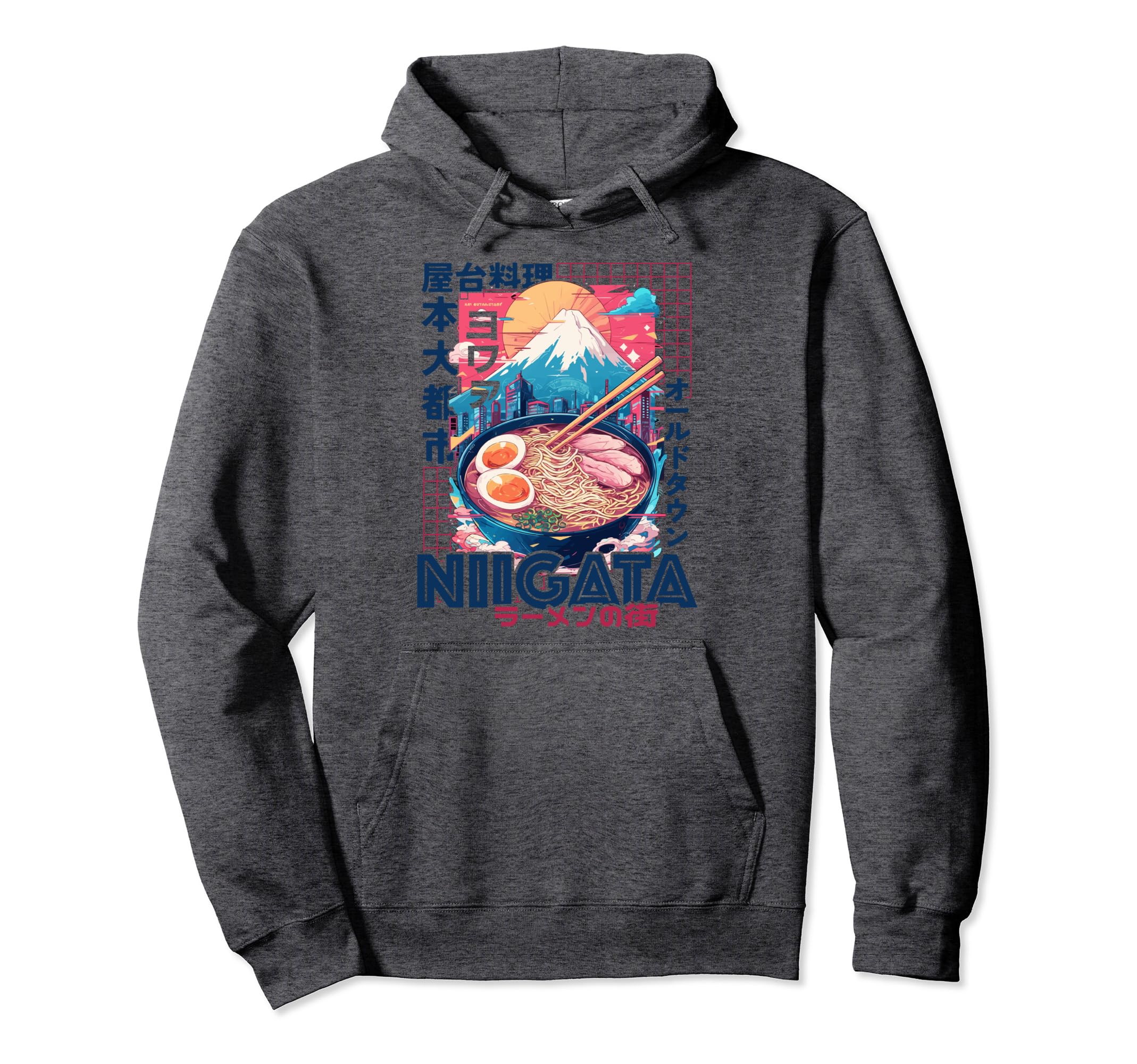 Niigata City 80S Synthwave Ramen Bowl Hoodie - Novelty Apparel for Adults - T-Shirt, Sweatshirt, Hoodie