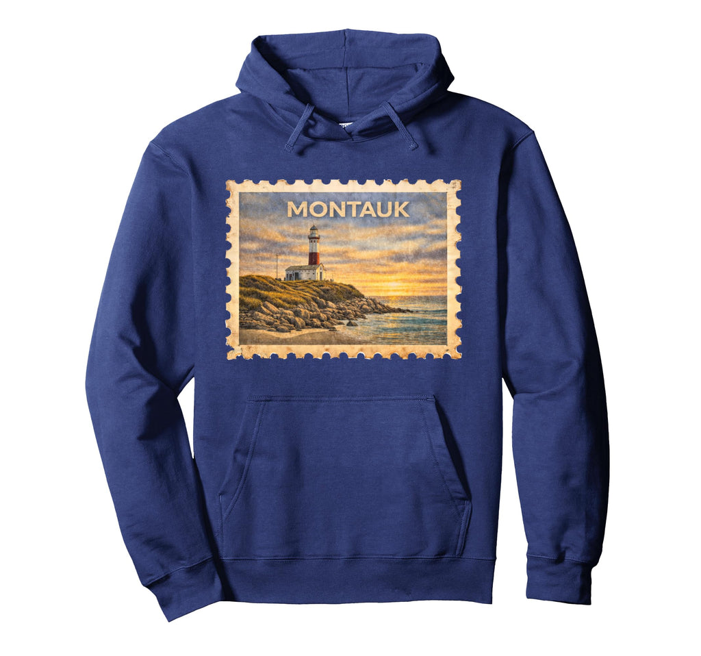 Montauk Travel Stamp Art Hoodie - Minimalist Print for Adults - T-Shirt, Sweatshirt, Hoodie