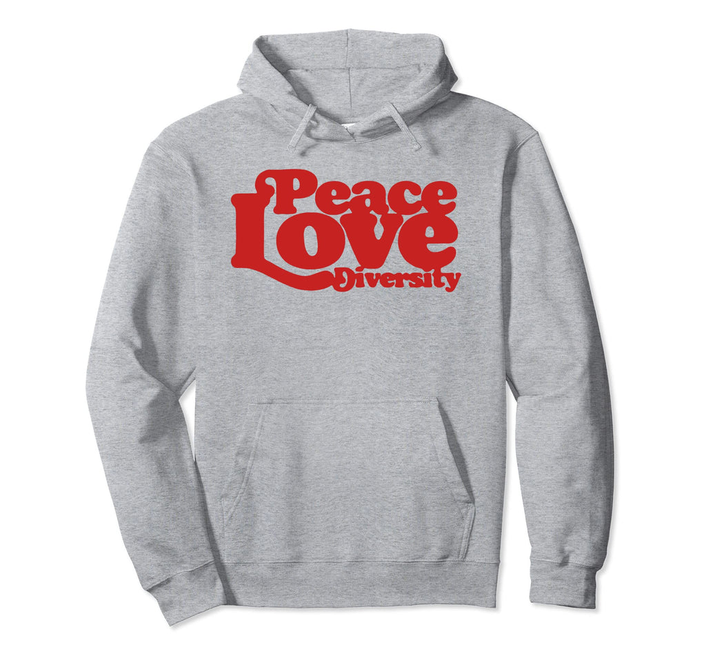 Peace Love Diversity Typography 60S Hoodie - Unique Graphic Men Women - T-Shirt, Sweatshirt, Hoodie