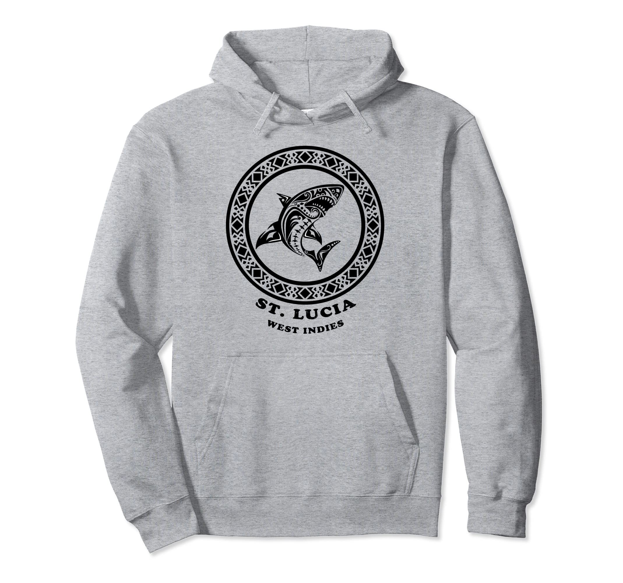 St Lucia West Indies Tribal Shark Hoodie - Fun Novelty Design Men Women - T-Shirt, Sweatshirt, Hoodie