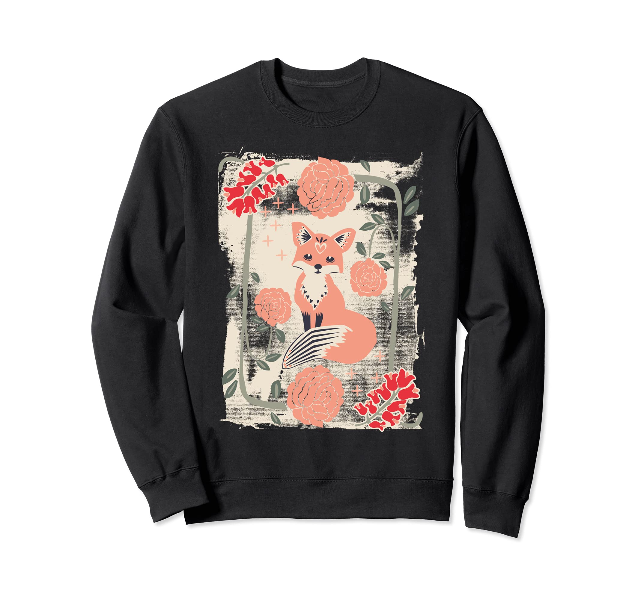 Fox Cub Floral Ornament Folklore Sweatshirt - Trendy Graphic Men Women - T-Shirt, Sweatshirt, Hoodie