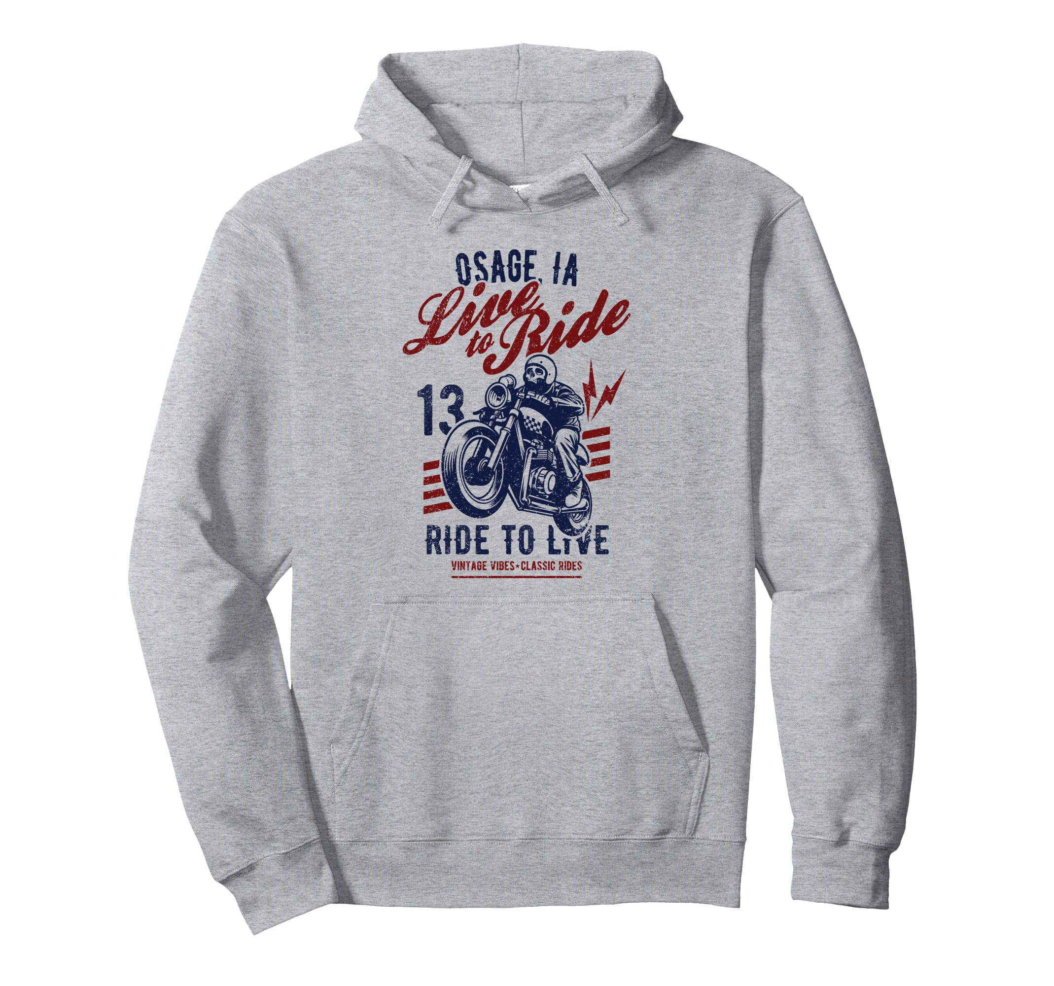 Osage Iowa Motorcycle Skull Rider Hoodie - Minimalist Print Men Women - T-Shirt, Sweatshirt, Hoodie