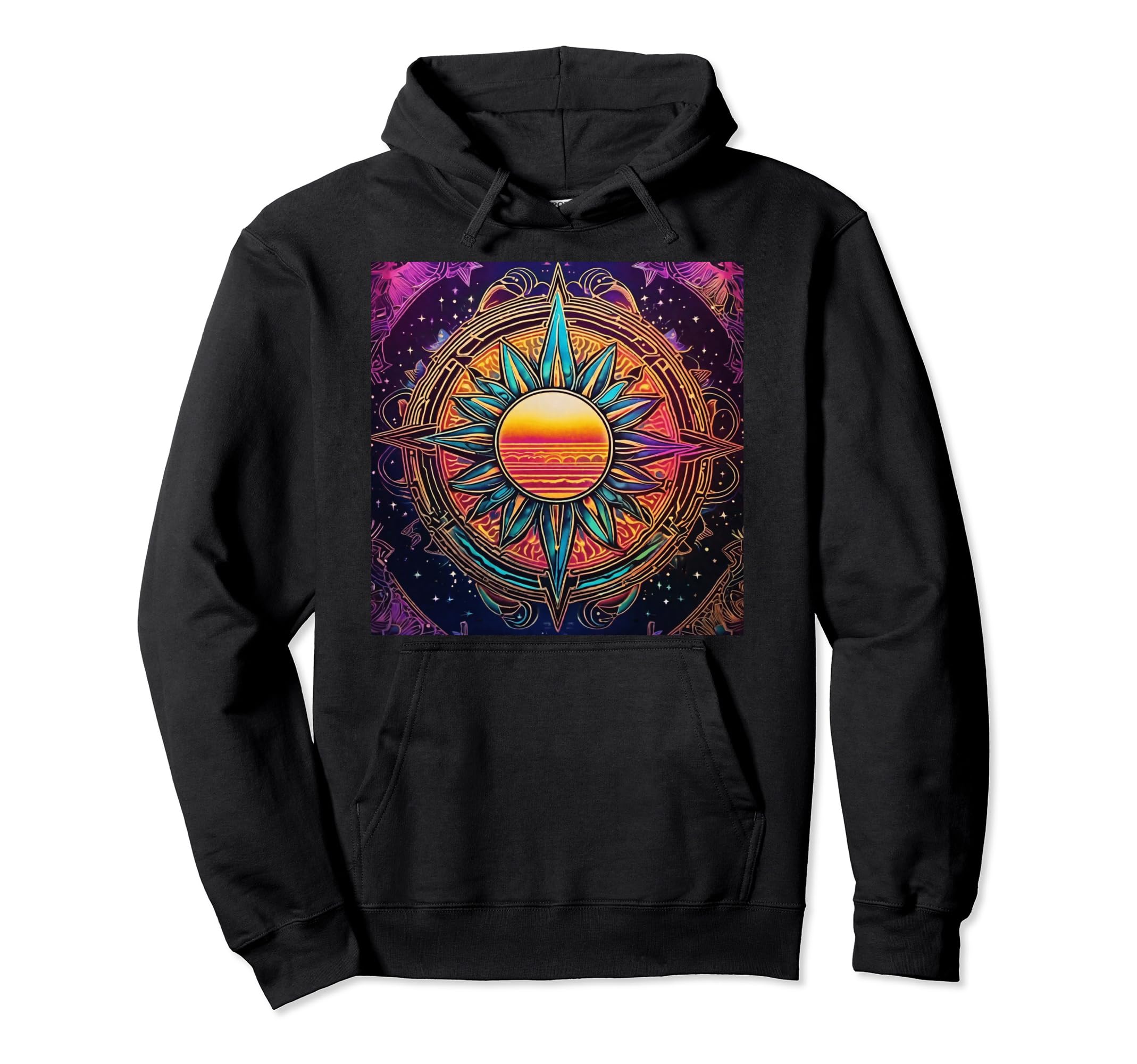 Celestial Sun 80S Synthwave Hippie Hoodie - Minimalist Print Unisex - T-Shirt, Sweatshirt, Hoodie
