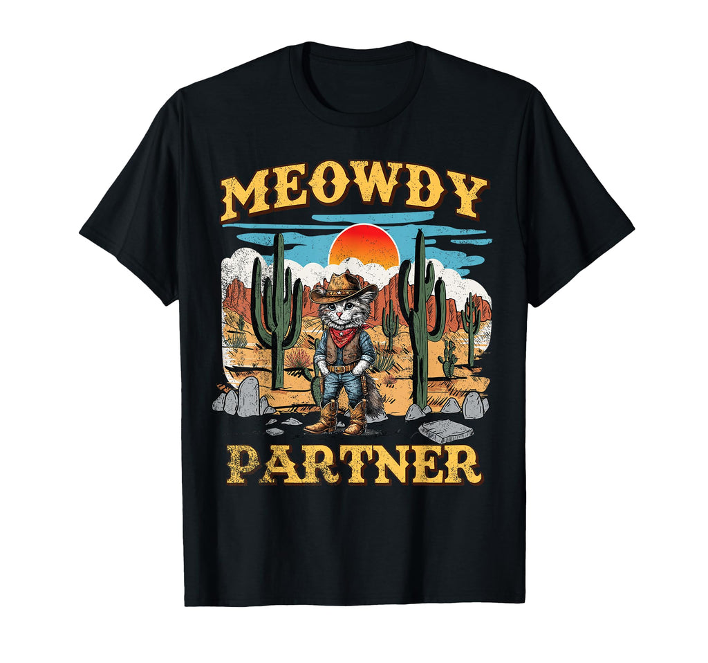 Meowdy Partner Western Cowboy Cat T-Shirt - Aesthetic Graphic for Adults - T-Shirt, Sweatshirt, Hoodie