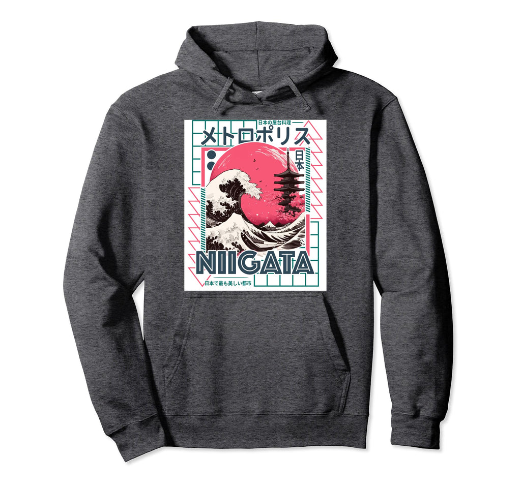 Niigata City 80S Synthwave Kanagawa Wave Hoodie - Aesthetic Graphic Unisex - T-Shirt, Sweatshirt, Hoodie