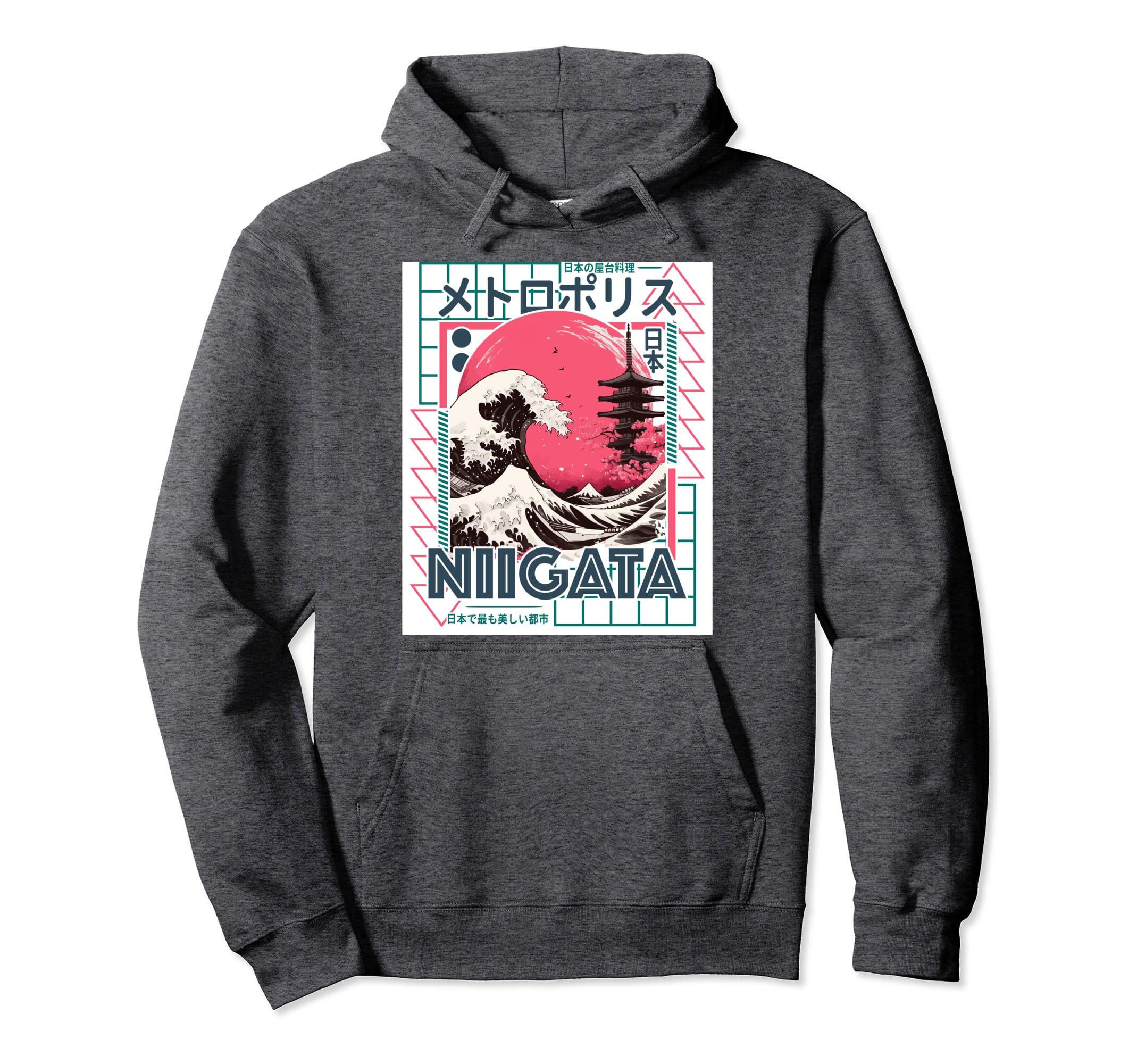 Niigata City 80S Synthwave Kanagawa Wave Hoodie - Aesthetic Graphic Unisex - T-Shirt, Sweatshirt, Hoodie