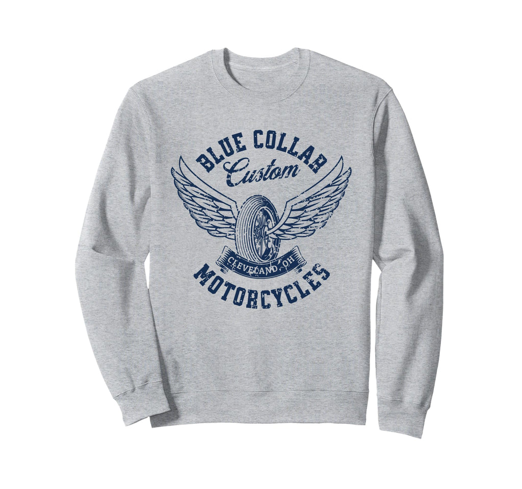 Blue Collar Custom Motorcycles Sweatshirt - Graphic Print for Adults - T-Shirt, Sweatshirt, Hoodie