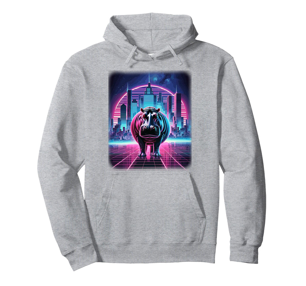 Synthwave Aesthetic Hippo Lover Stuff 80S Hoodie - Graphic Print Unisex - T-Shirt, Sweatshirt, Hoodie