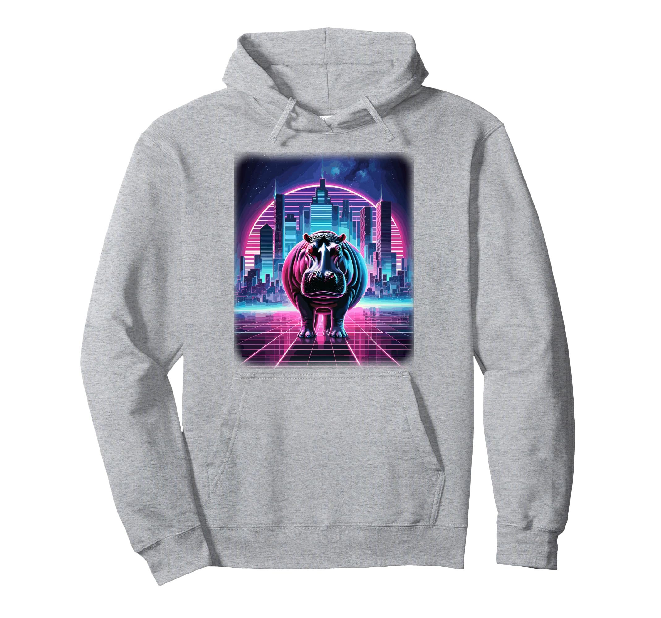 Synthwave Aesthetic Hippo Lover Stuff 80S Hoodie - Graphic Print Unisex - T-Shirt, Sweatshirt, Hoodie