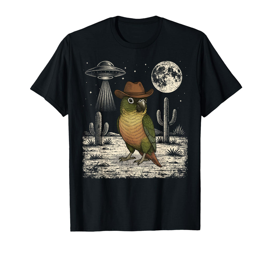 Funny Green Cheek Conure Parrot Cowboy T-Shirt - Unique Graphic for Adults - T-Shirt, Sweatshirt, Hoodie