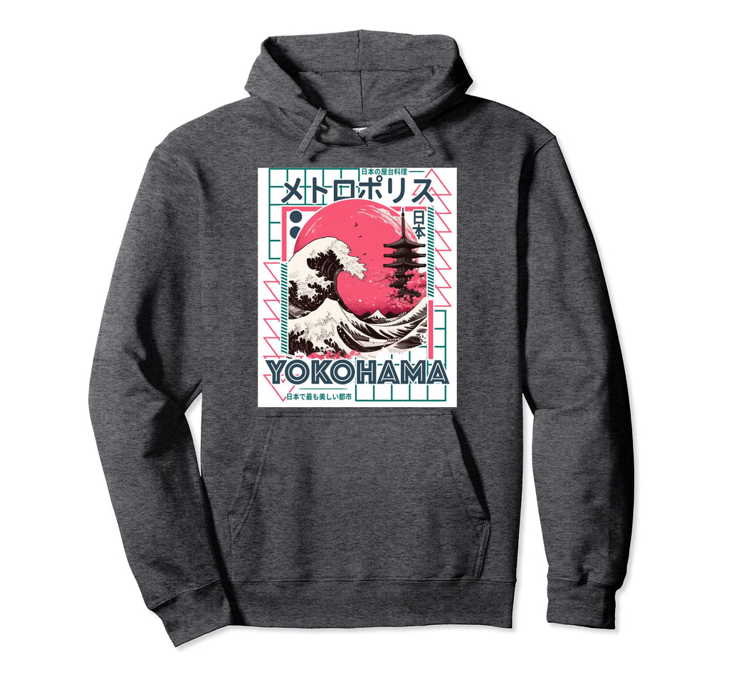 Yokohama City 80S Synthwave Kanagawa Wave Hoodie - Minimalist Print Unisex - T-Shirt, Sweatshirt, Hoodie
