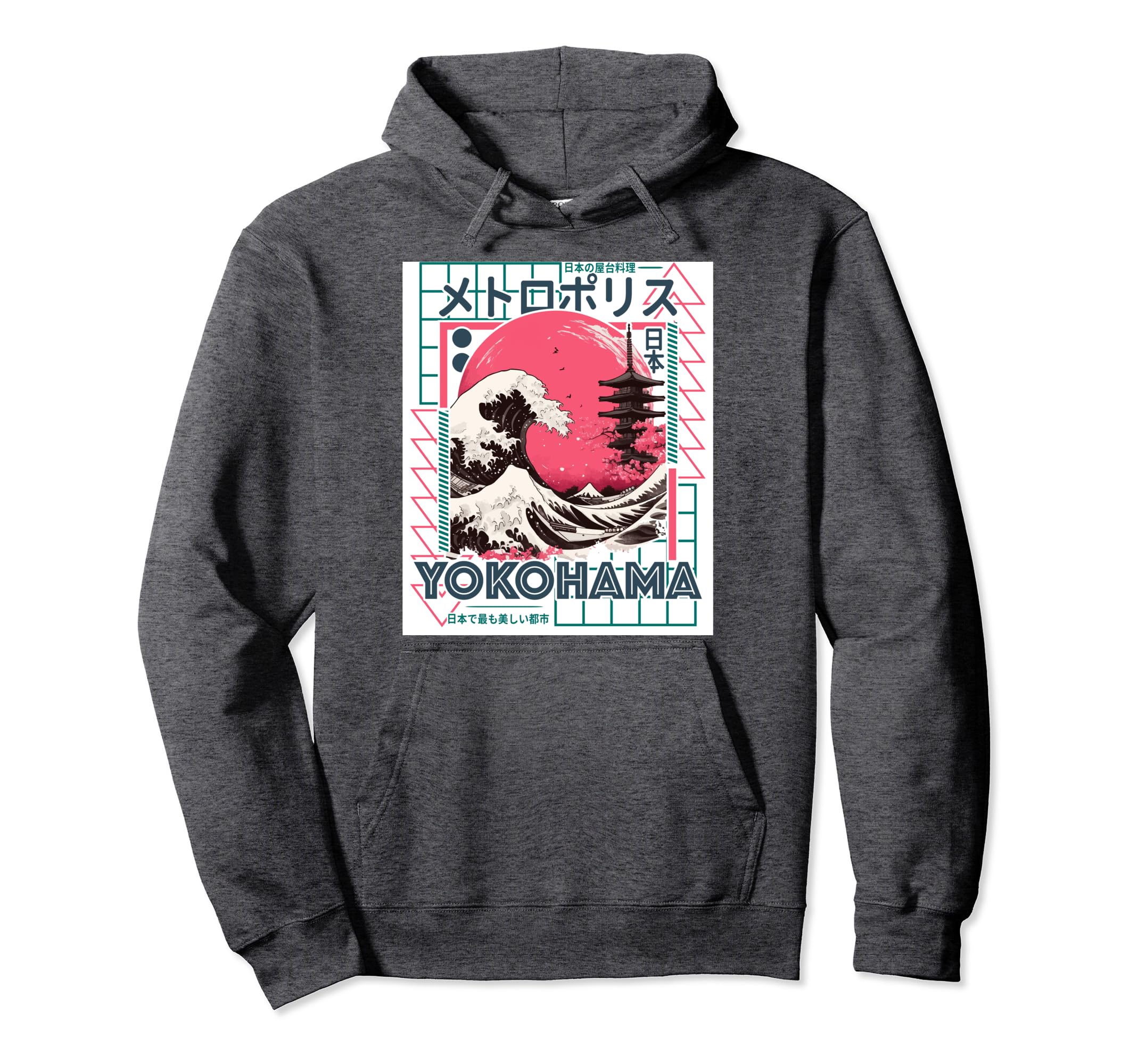 Yokohama City 80S Synthwave Kanagawa Wave Hoodie - Minimalist Print Unisex - T-Shirt, Sweatshirt, Hoodie