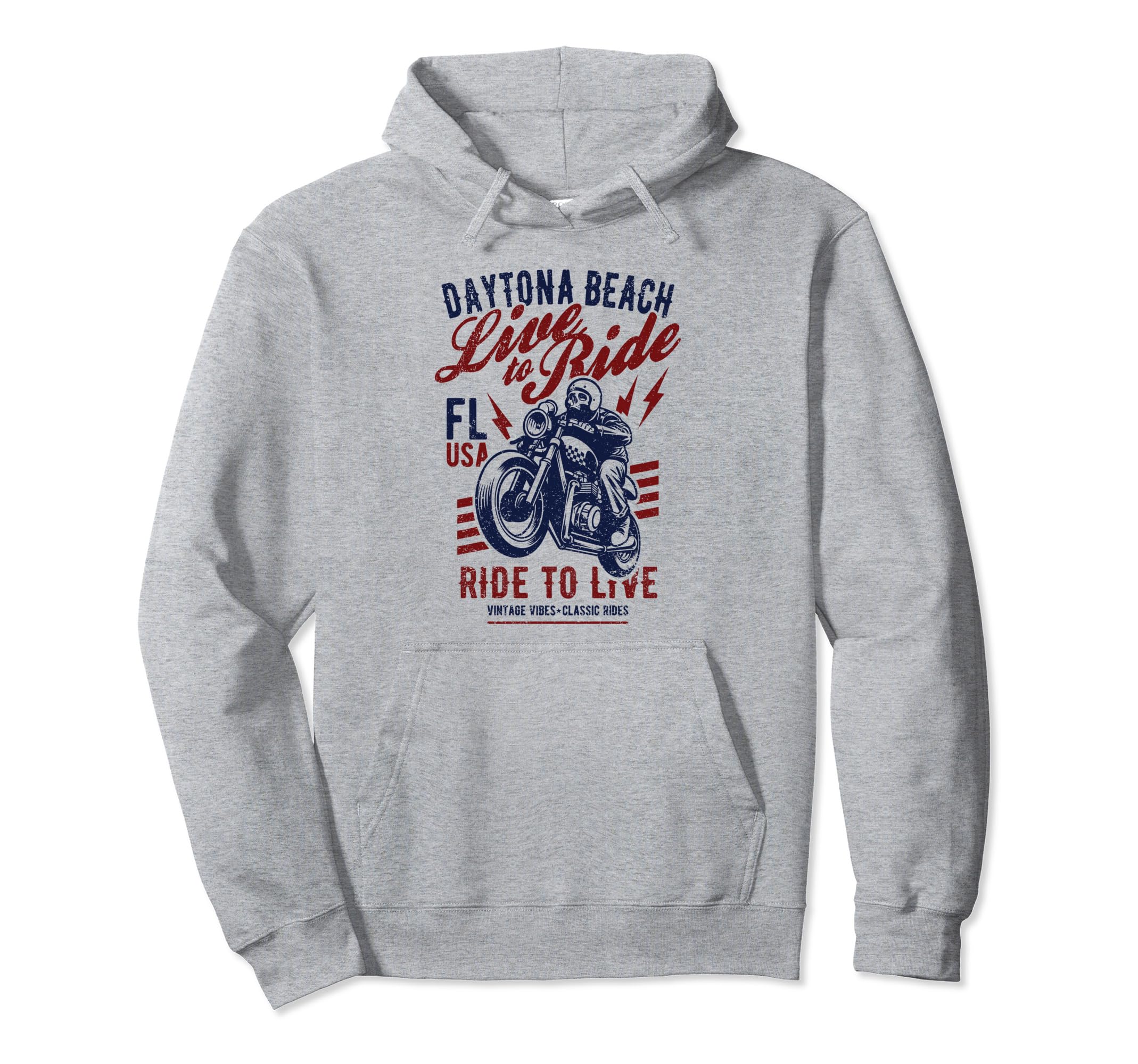 Daytona Beach Florida Motorcycle Skull Rider Hoodie - Unique Graphic Unisex - T-Shirt, Sweatshirt, Hoodie