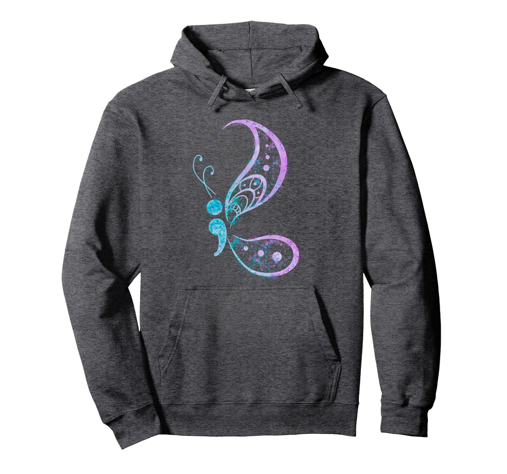 Semicolon Butterfly Semi Colon Tattoo Hoodie - Fun Novelty Design Unisex - T-Shirt, Sweatshirt, Hoodie