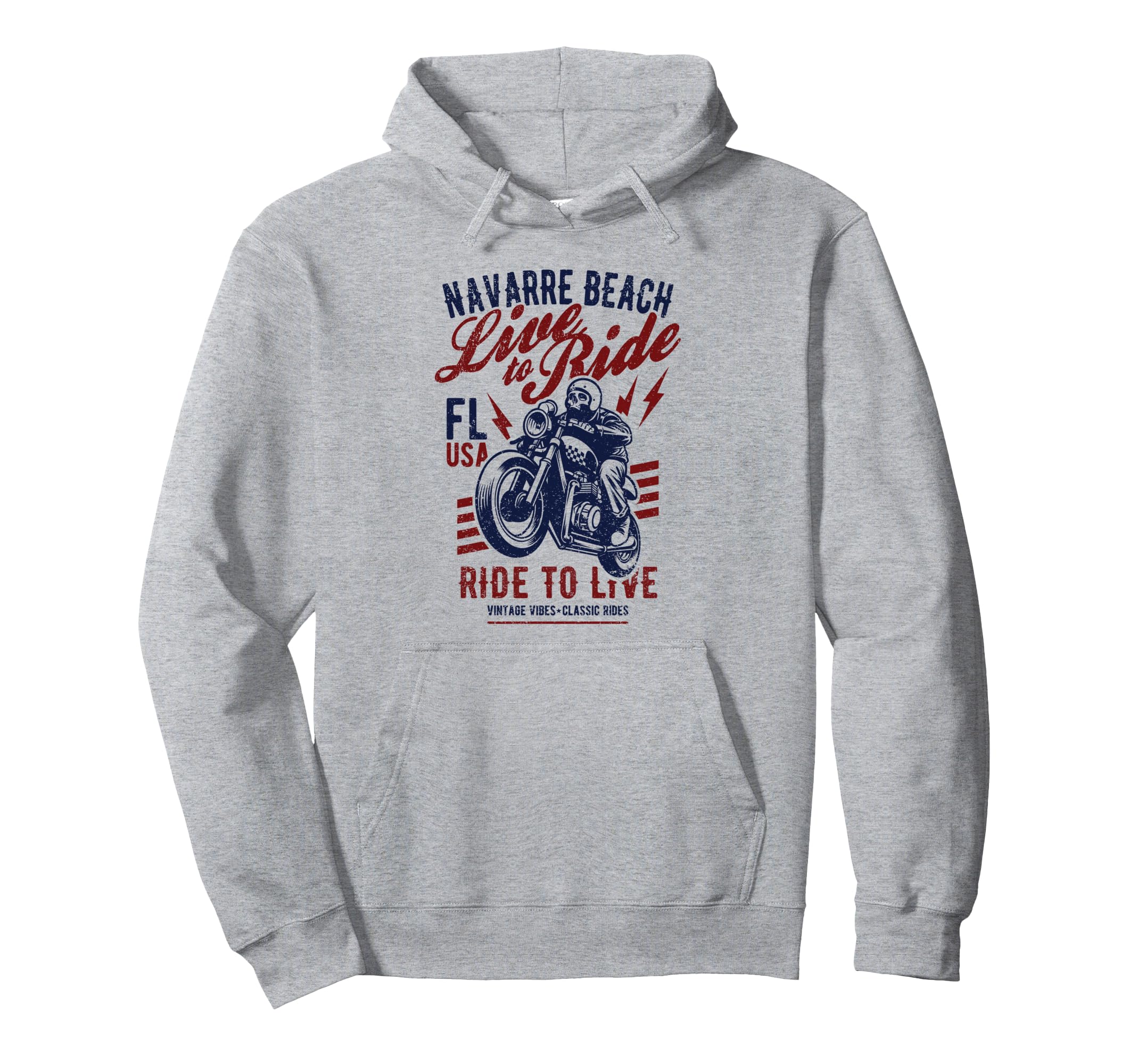 Navarre Beach Florida Motorcycle Skull Hoodie - Unique Graphic for Adults - T-Shirt, Sweatshirt, Hoodie