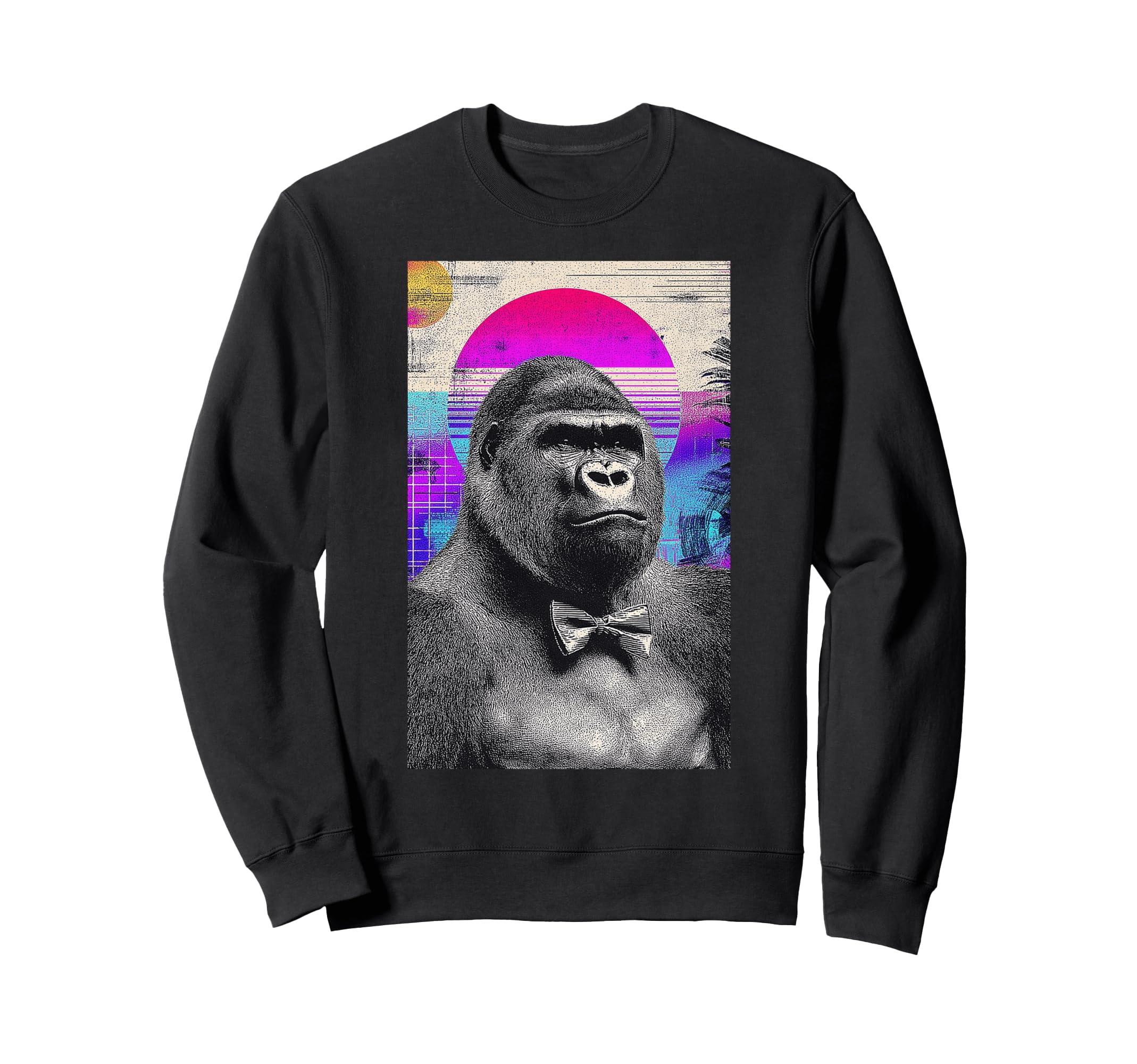 Funny Gorilla Bow Tie 80S Synthwave Sweatshirt - Trendy Graphic Men Women - T-Shirt, Sweatshirt, Hoodie