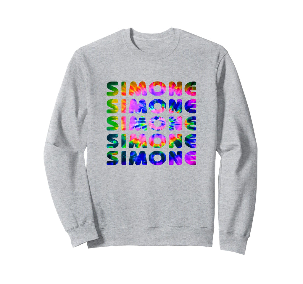 Simone Tie Dye Wordmark Pattern Sweatshirt - Novelty Apparel for Adults - T-Shirt, Sweatshirt, Hoodie