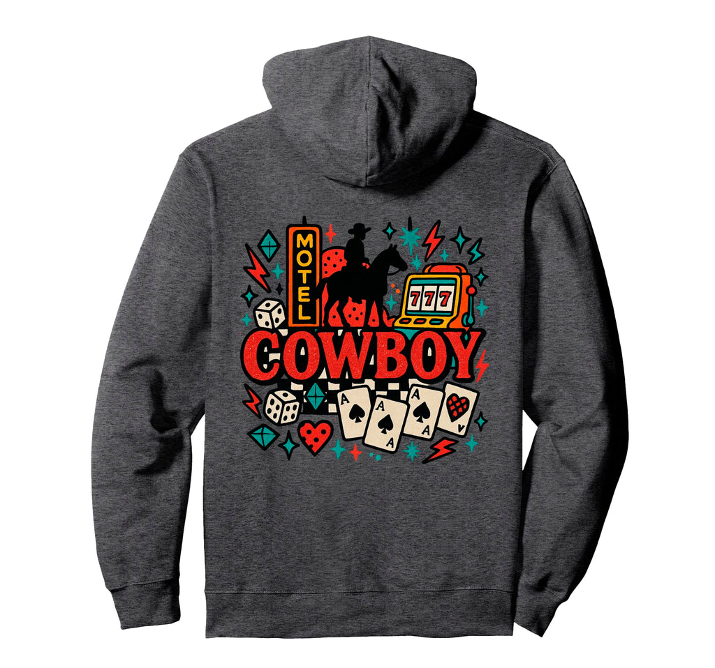 Cowboy Motel Lucky Cards Western Hoodie - Custom Art Print for Adults - T-Shirt, Sweatshirt, Hoodie