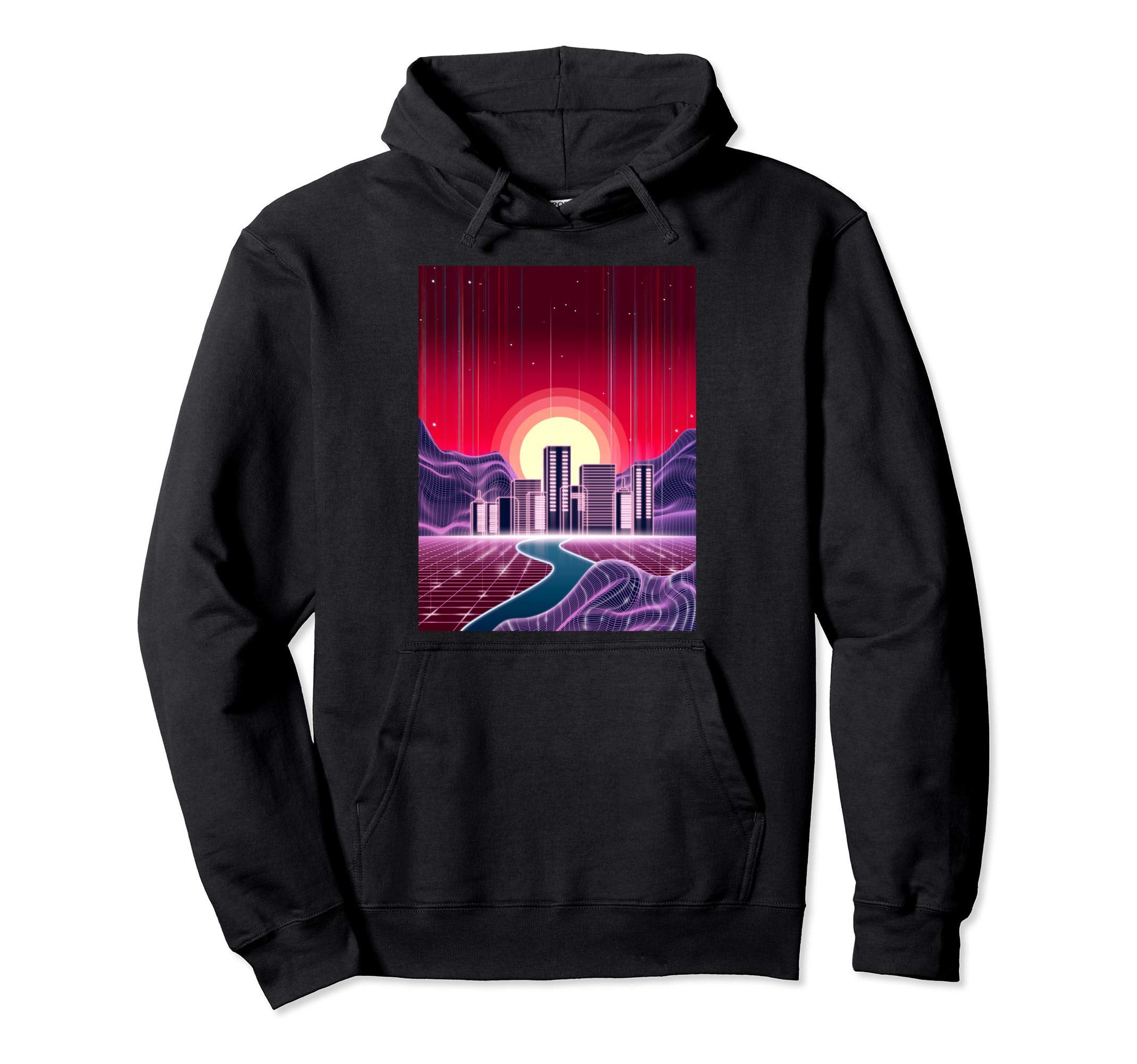 Outrun Digital Landscape Buildings Hoodie - Streetwear Style Men Women - T-Shirt, Sweatshirt, Hoodie