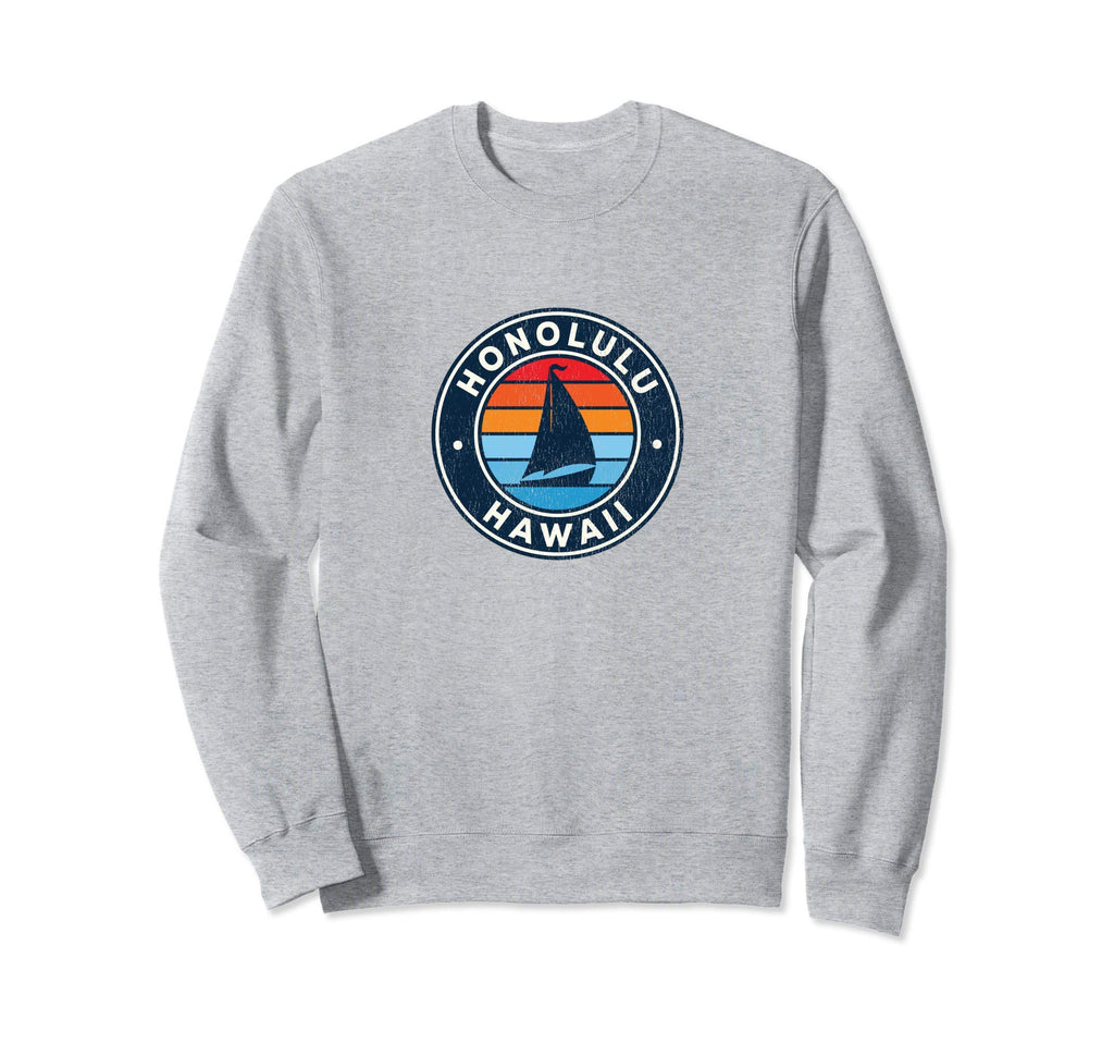 Honolulu Hawaii Hi Sailboat 70S Sweatshirt - Minimalist Print for Adults - T-Shirt, Sweatshirt, Hoodie