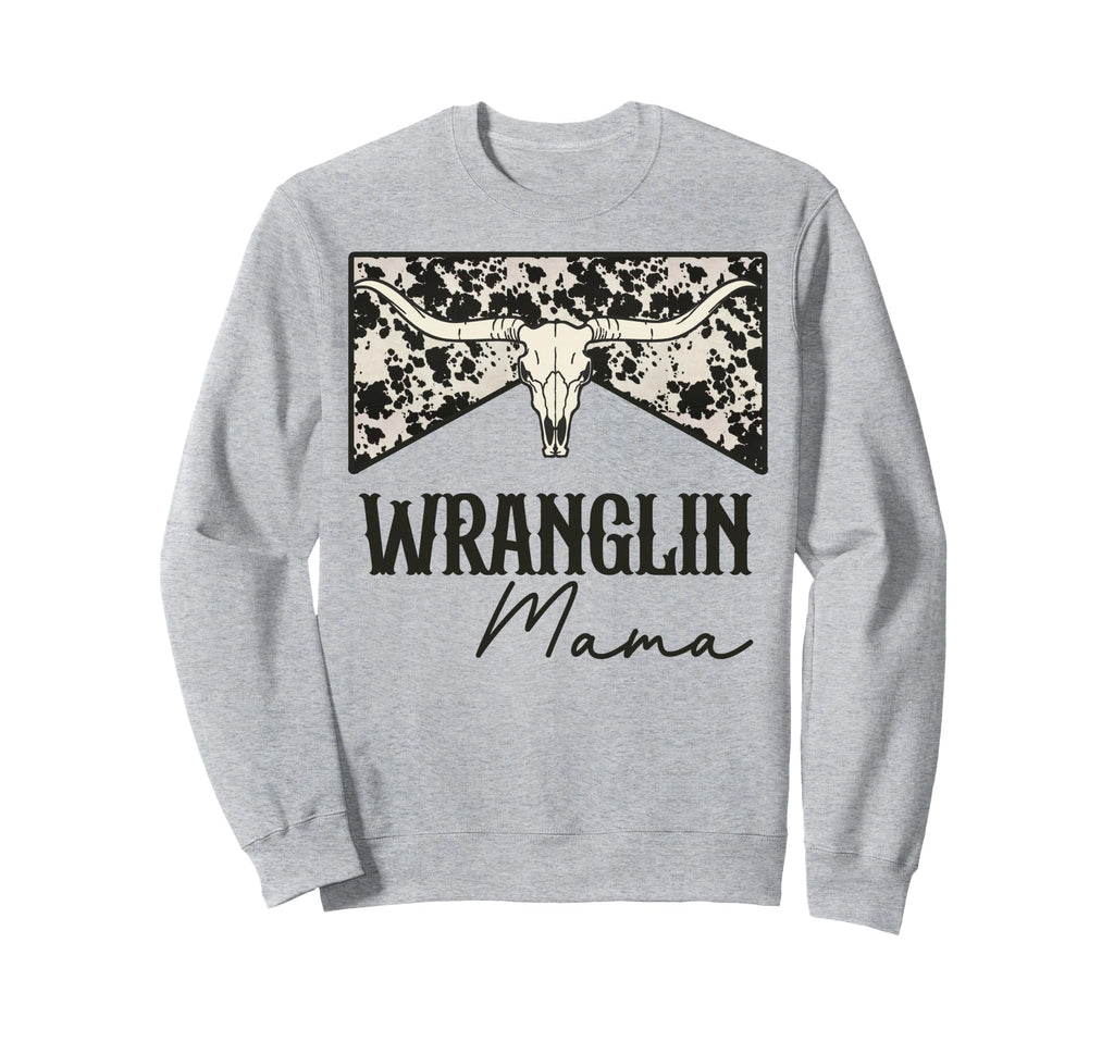 Wranglin Mama Bull Skull Leopard Sweatshirt - Aesthetic Graphic for Adults - T-Shirt, Sweatshirt, Hoodie